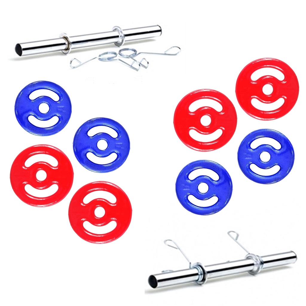 Kit 12kg Anilhas Emborrachadas + 2 Barras 40cm + 4 Presilhas - Rythmoon