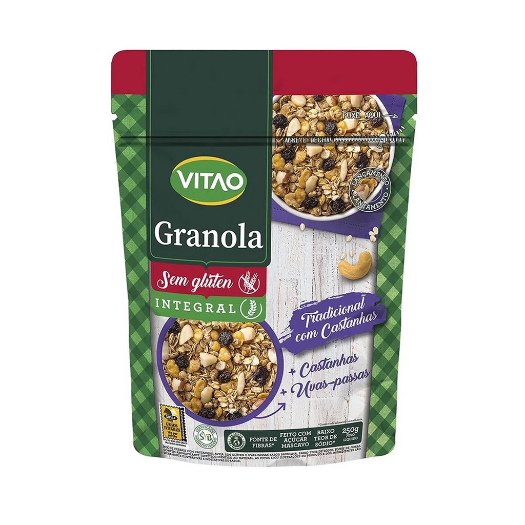 Granola Integral Sem Glúten Tradicional com Castanhas 250g - Vitao em Oferta na Shopee