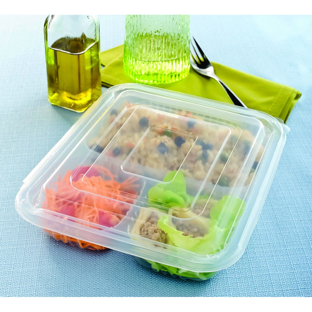 10 embalagens Pote Retangular . c/ 3 div. e Tampa Articulada - 810ml Galvanotek Ref.: G 323 (22,8x20x4,8cm) em Oferta na Shopee