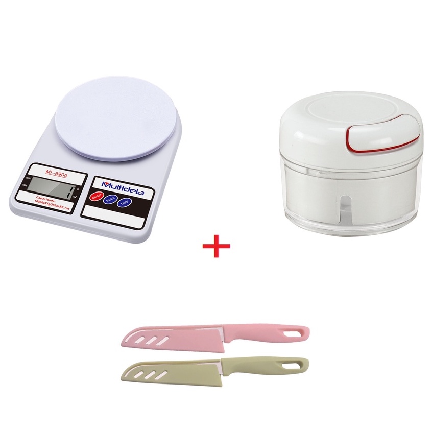 Balança Cozinha até 10Kg + Processador de Alho + Duas Facas Multifuncional
