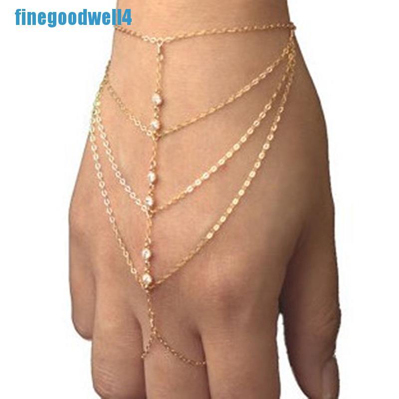 FWRF Celebridade Multi Corrente Tassel Bracelete Bangle Slave Finger Ring Ouro Arreios Para As Mãos