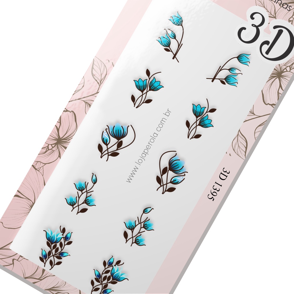 Adesivo de Unha 3D-Tulipas azuis mista-3D 1395 em Oferta na Shopee