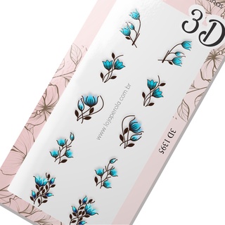 Adesivo de Unha 3D-Tulipas azuis mista-3D 1395