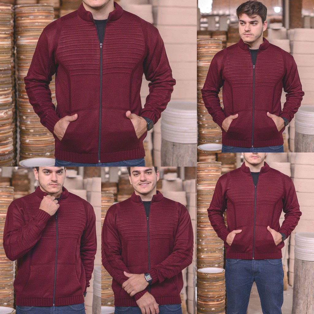 Cardigan Masculino Blusa De Frio Sueter Masculino Com Ziper E Bolso — imagem 2 de 2