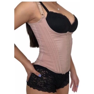 Cinta colete corselet Princesa Catarina 12 barbatanas modeladora redutora de medidas afina cintura com regulagem dupla levanta busto