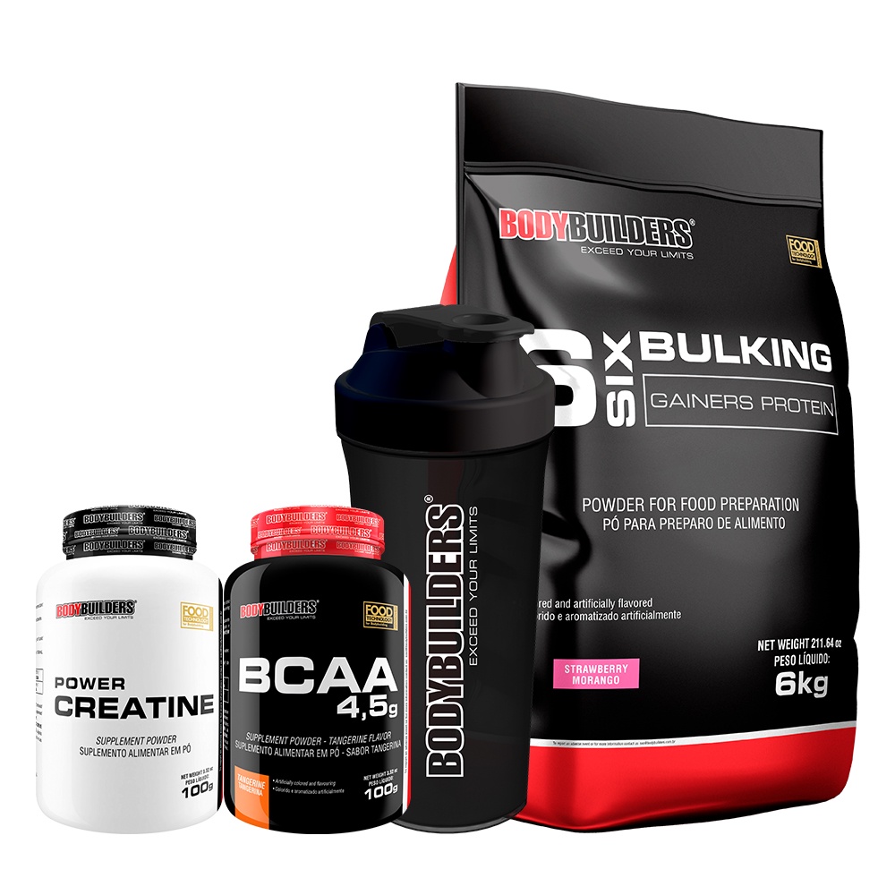 Kit Bulking Whey Protein 6kg + Creatina 100g + BCAA 100g + Coqueteleira - Bodybuilders