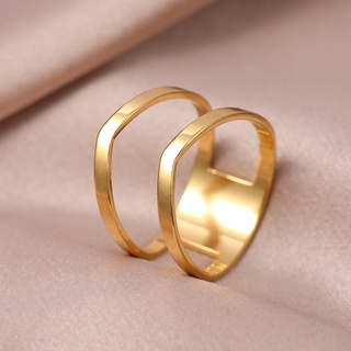 Anéis De Aço Inoxidável Triângulo Invertido De Dupla Camada Design Simples Temperamento Anel De Moda Para Mulheres Jóias Casamento Meninas Presentes