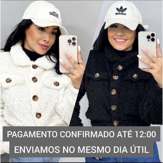 Casaco Teddy curto Jaqueta de botão Moda Feminino Felpudo Pelo Urso /pelos/urso/ Entrega Rapida/eloquencia Blogueirinha