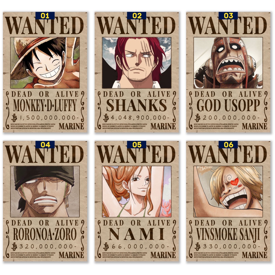 ONE PIECE - Quadros e Placa Decorativa de Parede para quarto e sala tema  Wanted luffy Zoro Nami Usopp Sanji Tony Chopper Robin Roronoa Eiichiro  Quadro parede e decoração séries, filmes e