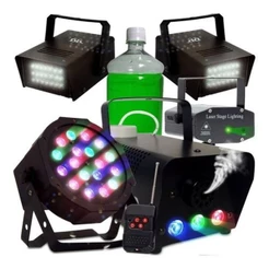 Super Kit Festa Iluminação Dj Balada Jogo De Luz Máquina De Fumaça 700w Strobo Rgb 18 leds