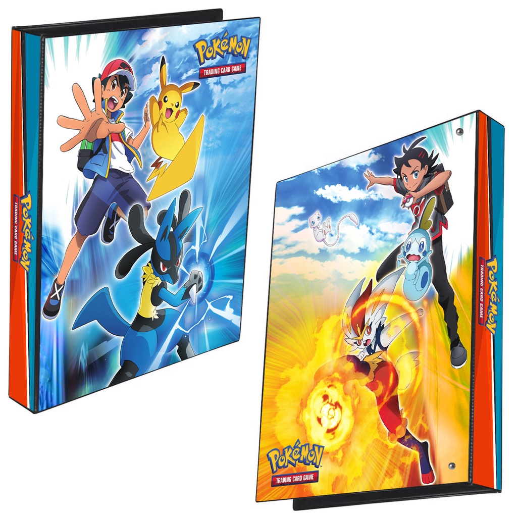 Pasta Fichário Álbum Pokémon Jornadas de Mestre Ash Pikachu Lucario Cinderace Sobble Mew Capa Dura