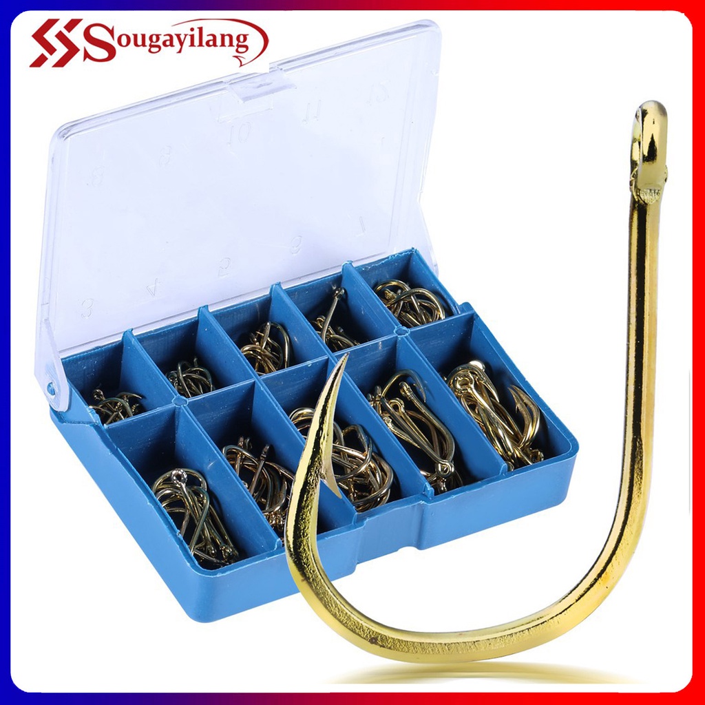 Anzol de pesca Sougayilang 70 Pcs 6mm-11mm com caixa dourada em Oferta na Shopee