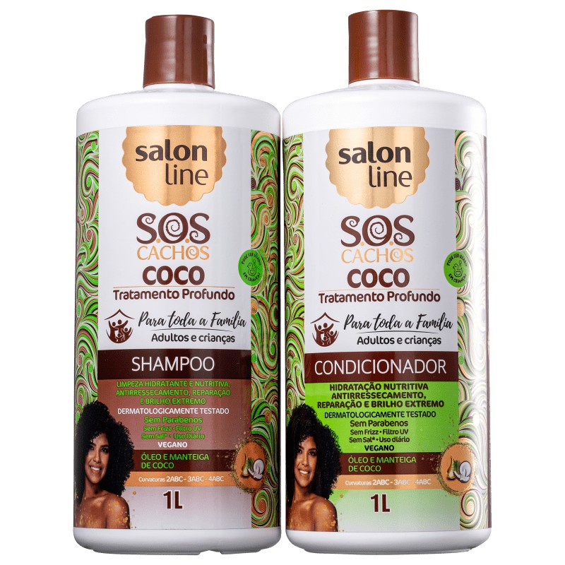 Kit Salon Line S O S Cachos Coco 2 Produtos Shampoo 1 Litro Condicionador 1 Litro Shopee Brasil