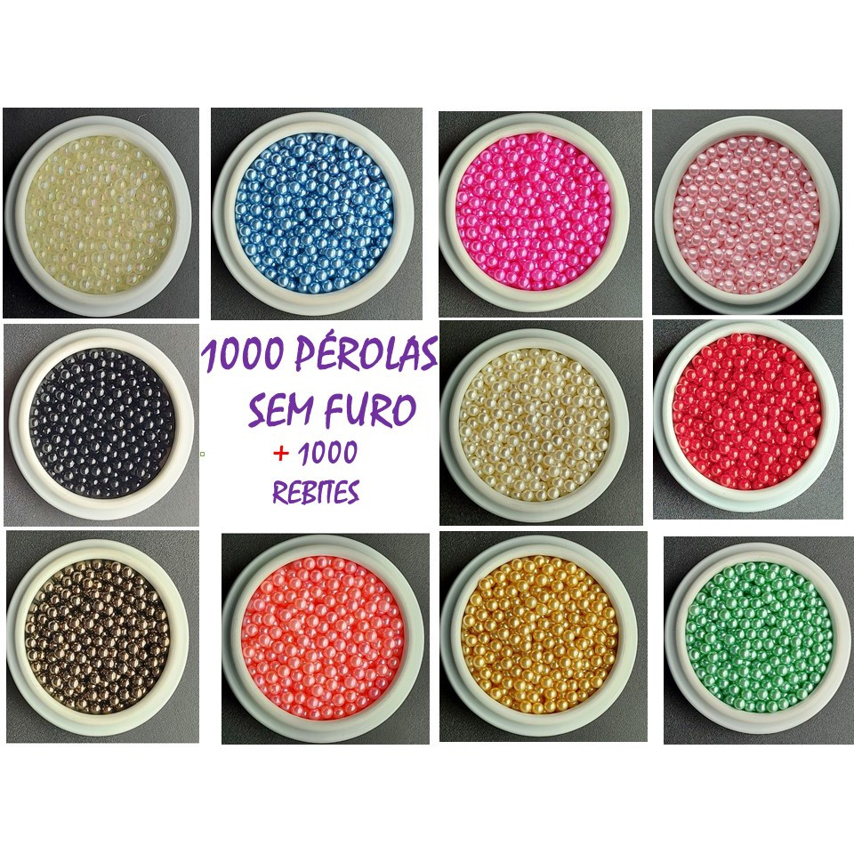 1000 Pérolas Abs Sem Furo 6mm + 1000 Rebites em Oferta na Shopee