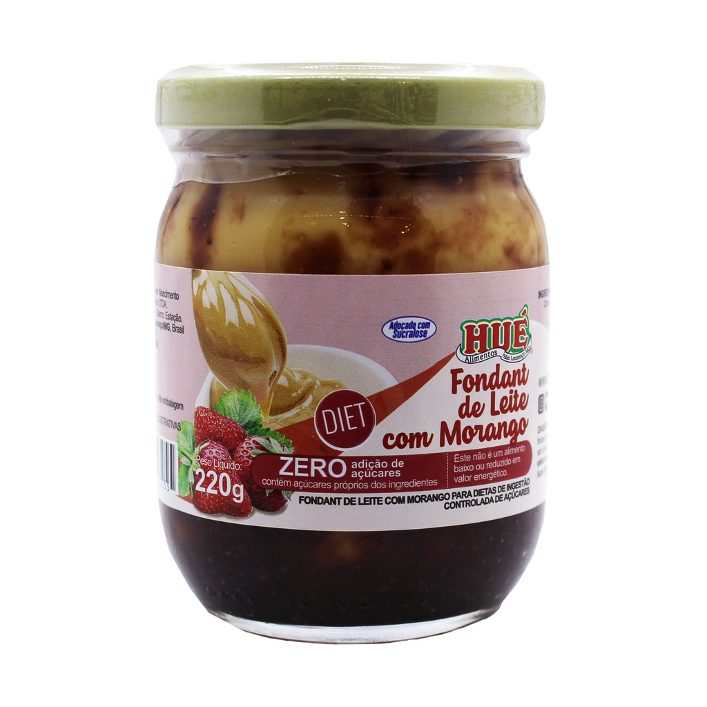 Fondant de Leite com Morango Diet Hué (Sem Adição de Açúcar) Sem Glúten 220g - Pote (Doce de Leite com Morango Diet)