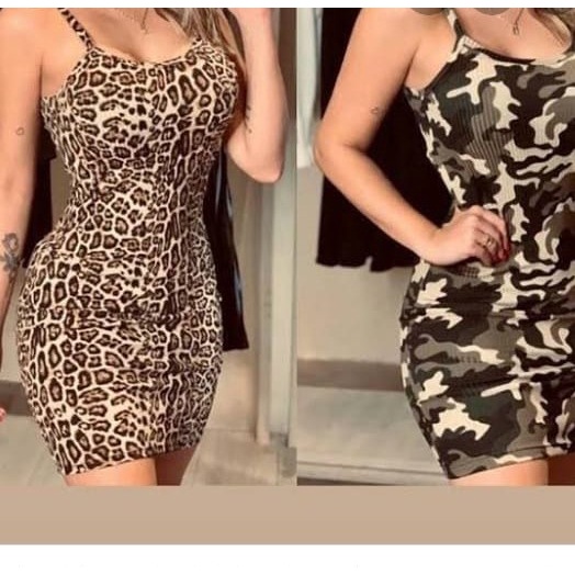 Kit 2 Vestido Onça e Camuflado Alcinha Canelado. em Oferta na Shopee