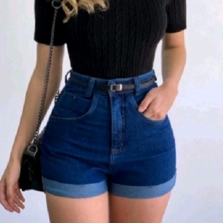 Shortes Jeans Com Lycra Barra Italiana Com bolso Ziper E Botão.