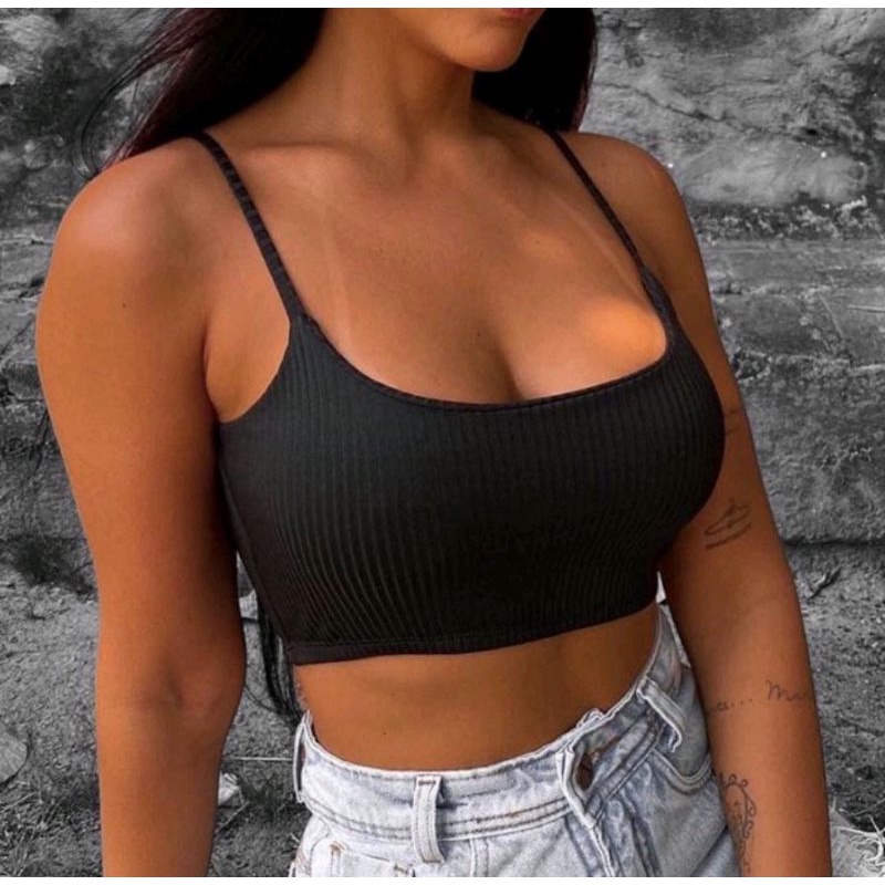 Top Cropped Canelado alcinha com bojo removível