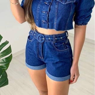 Shorts Jeans Mom Feminino Acompanha Cinto