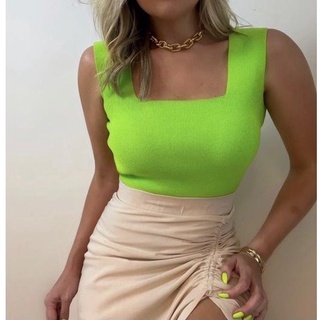 Cropped Modal Tricot Alça Grossa Tulum Moda Verão Feminina Blogueira Primavera/Verão