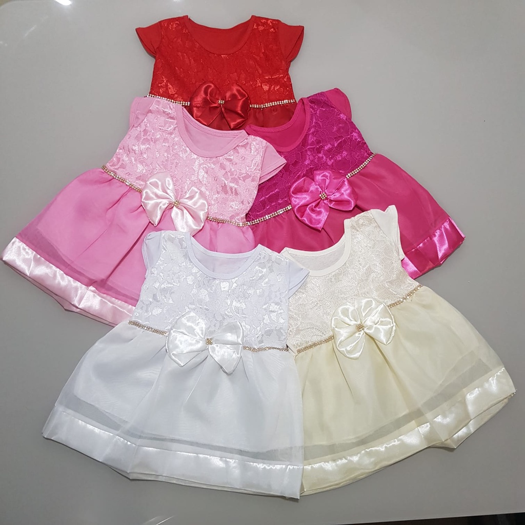 Vestido bebê menina detalhe em renda e cetim Vestido de festa bebê Luxo menina manga curta baby Vestido de Batizado