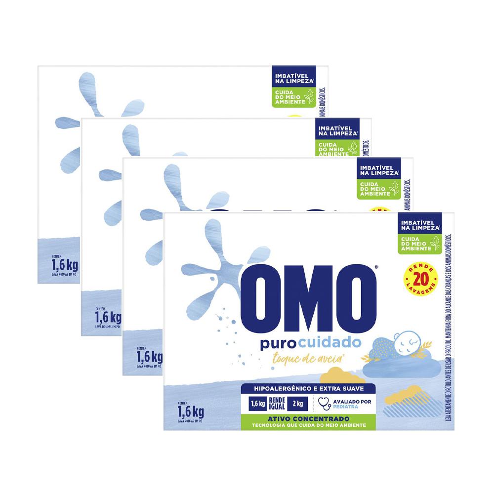 Kit 4 Lava-Roupas em Pó Omo Puro Cuidado 1,6kg em Oferta na Shopee