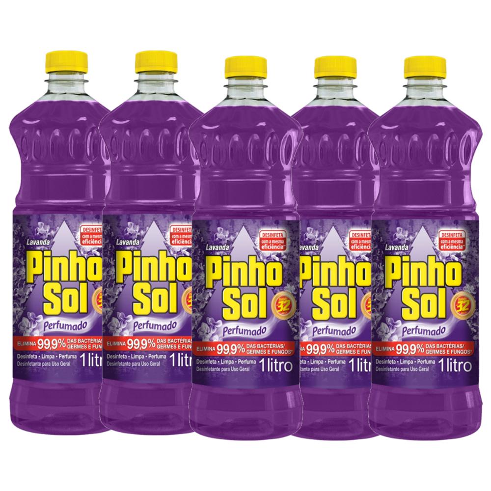 Kit Desinfetante Pinho Sol Lavanda 1L com 5 unidades em Oferta na Shopee