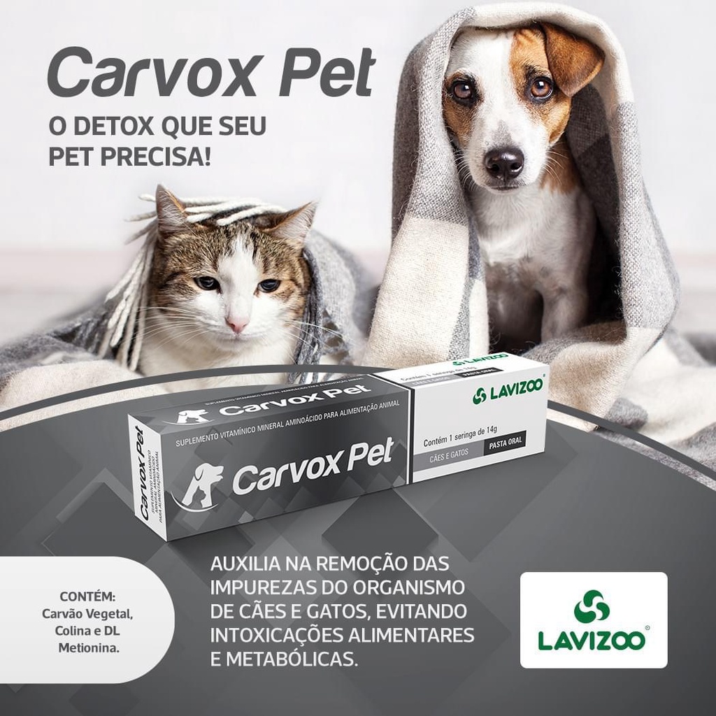 Carvão Ativado Pasta para Cachorro e Gato Carvox Pet Lavizoo 14g ...