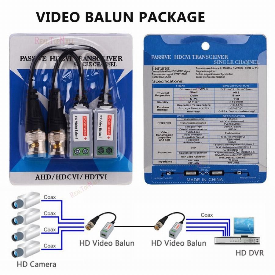 4 Pares Video Balun Passivo Cftv Conversor Utp Hd Ahd Tvi Cvi ( 4 pares = 8 unidades )