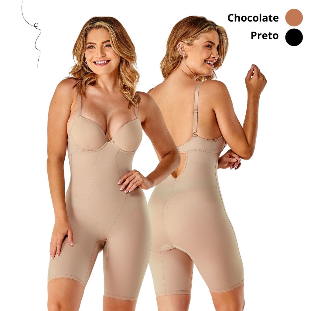 Body Modelador Macaquinho Media Compressão Bojo Feminina Abdominal Abertura Intima Fecho Cetinete Vi Lingerie 350168