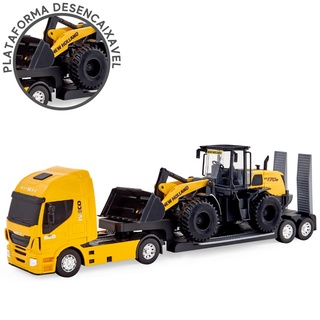 Caminhao Iveco Carreta Miniatura c/ Trator Pa Carregadeira