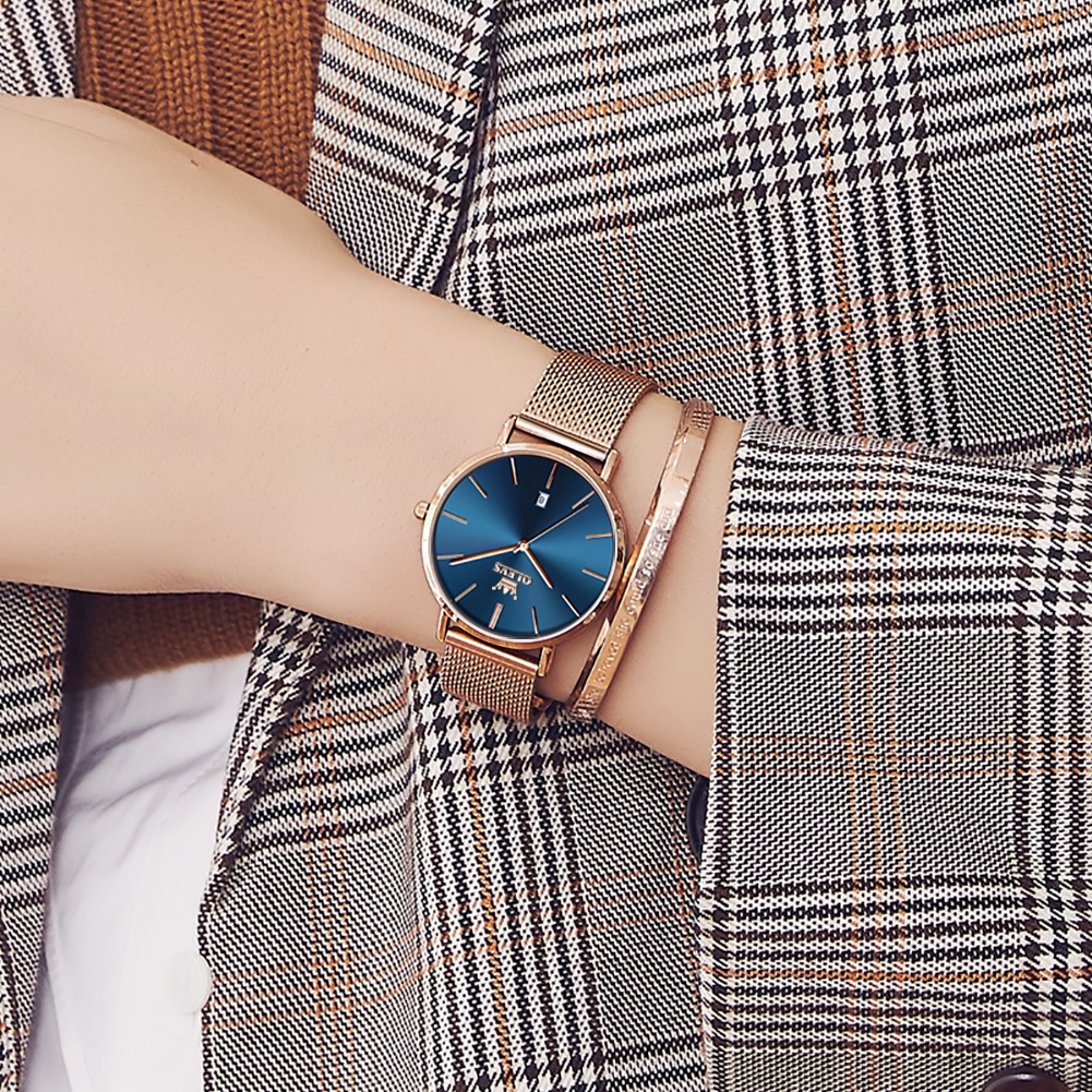 Detalhes do OLEVS Relógio Feminino A Prova d água Com Pulseira Rose Gold Aço Inoxidável Casual 5869
