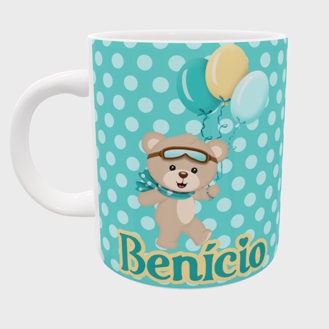Caneca de Plástico URSINHO BALOEIRO 2 - TIFFANY Personalizada COM NOME -  Polímero -  Infantil Criança Escolar ZLPRINT