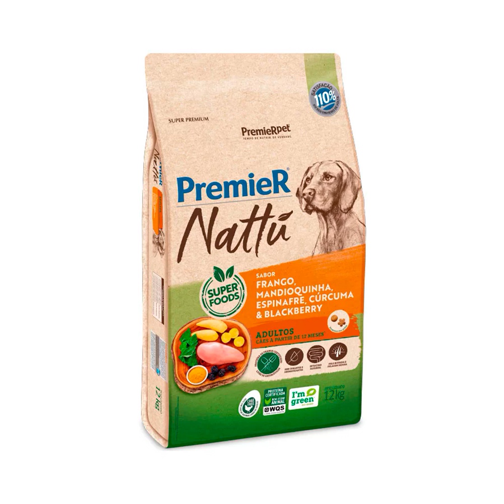 Ração Premier Nattu para Cães Adultos Sabor Mandioquinha - 12Kg em Oferta na Shopee