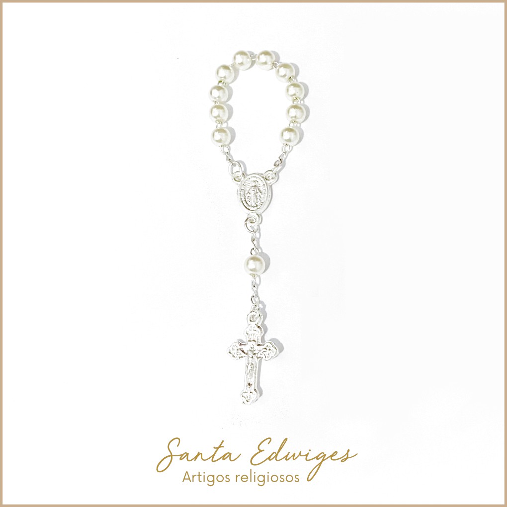 Mini Terço Pérola p/ Lembrancinhas – Kit c/ 100 Unidades – Batizado, Casamento, Comunhão