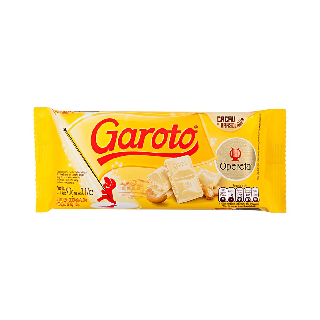 Barra de Chocolate Branco Opereta Garoto 90g Shopee Brasil