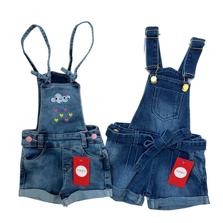 macacão jardineira menina bebê jeans curto infantil TAM 1 2 e 3 Anos pronta entrega