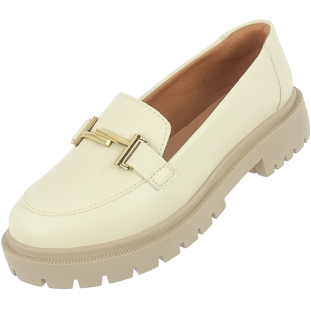 Sapato Mocassim Oxford Feminino Tratorado Salto Alto Blogueira Tendencia Novo Alto Bico redondo com enfeite