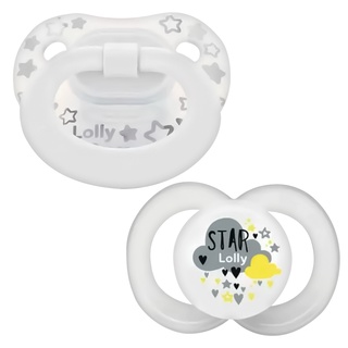 Kit 2 Chupetas Bebê Infantil Com Estojo Para Transporte +6 Meses Silicone Dia e Noite Branco Lolly