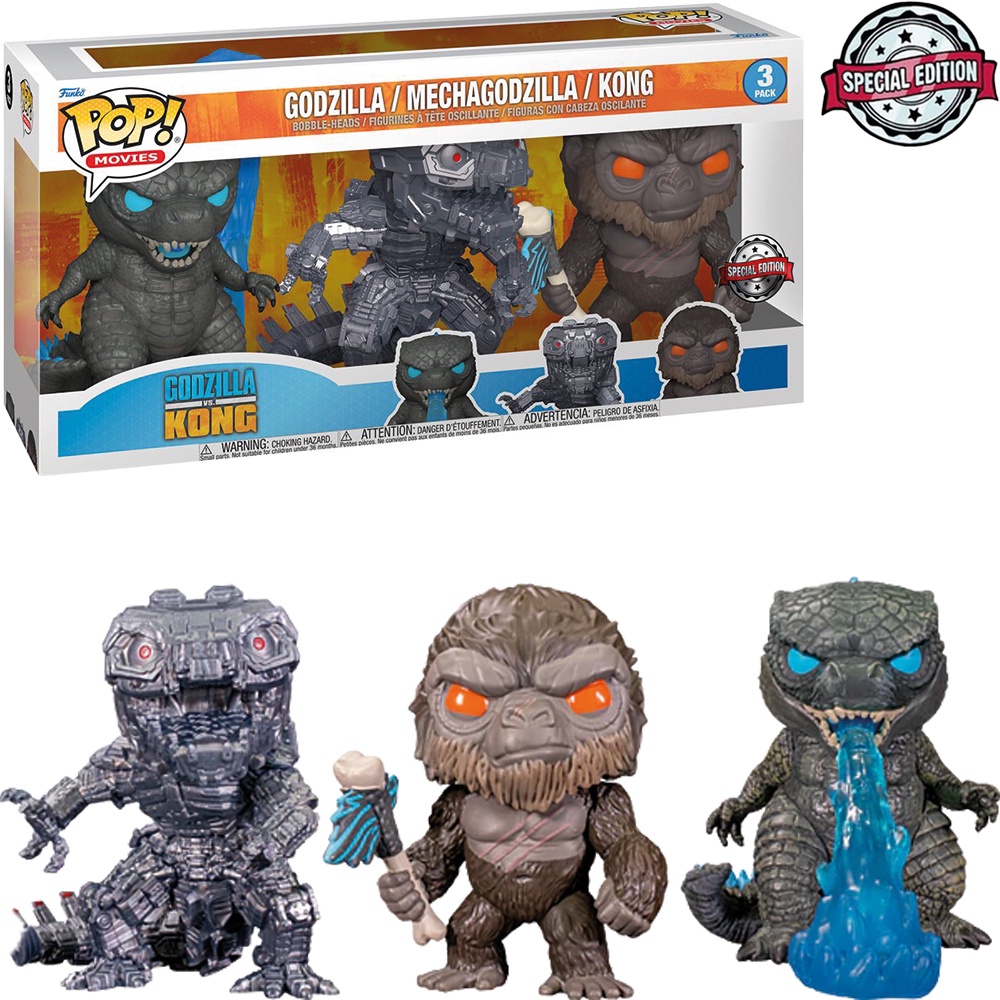 Funko Pop Godzilla Vs Kong Exclusive - Godzilla / Mechagodzilla / Kong Novo Original