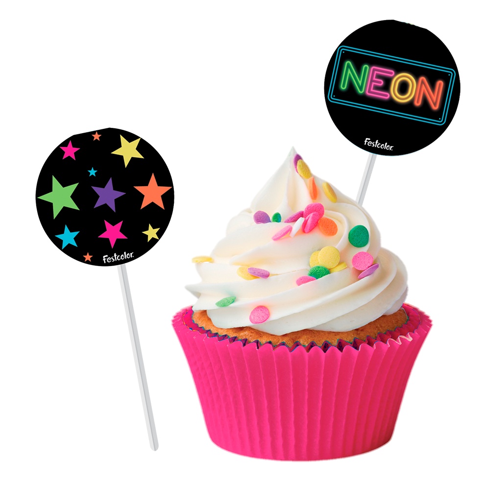 Pick p/ Docinhos Festa Neon - 8 unidades - Festcolor - Rizzo Festas - Home & Living