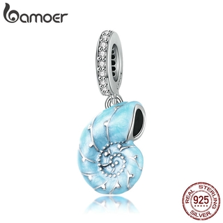 Bamoer Silver Cute Blue Conch Pendant Charm Fit Original Bracelet for Women 925 Sterling Silver Jewelry Making SCC1560