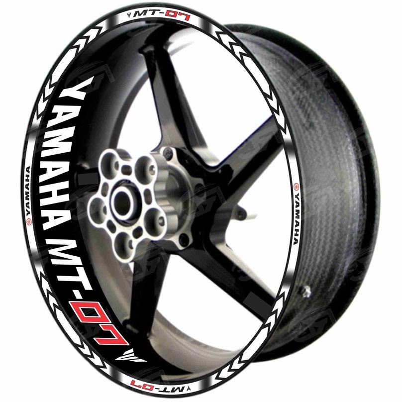 Adesivo Friso Refletivo Roda Moto Yamaha MT-07 MT07 MT 07 + Adesivos Internos M01 branco