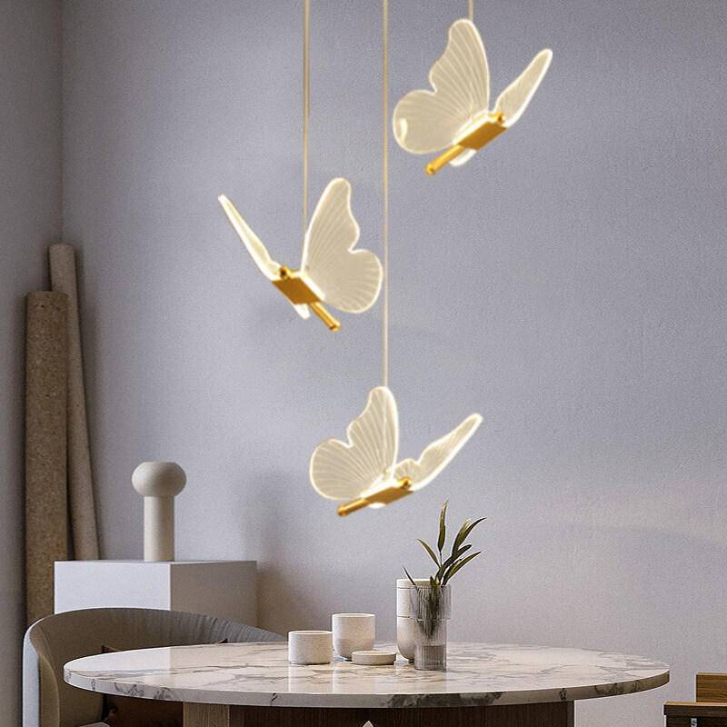 Lâmpada Pendente Borboleta Moderna Lustre Criativo Luz De Escada Para Sala De Estar Jantar Arte Corredor Interior Iluminação