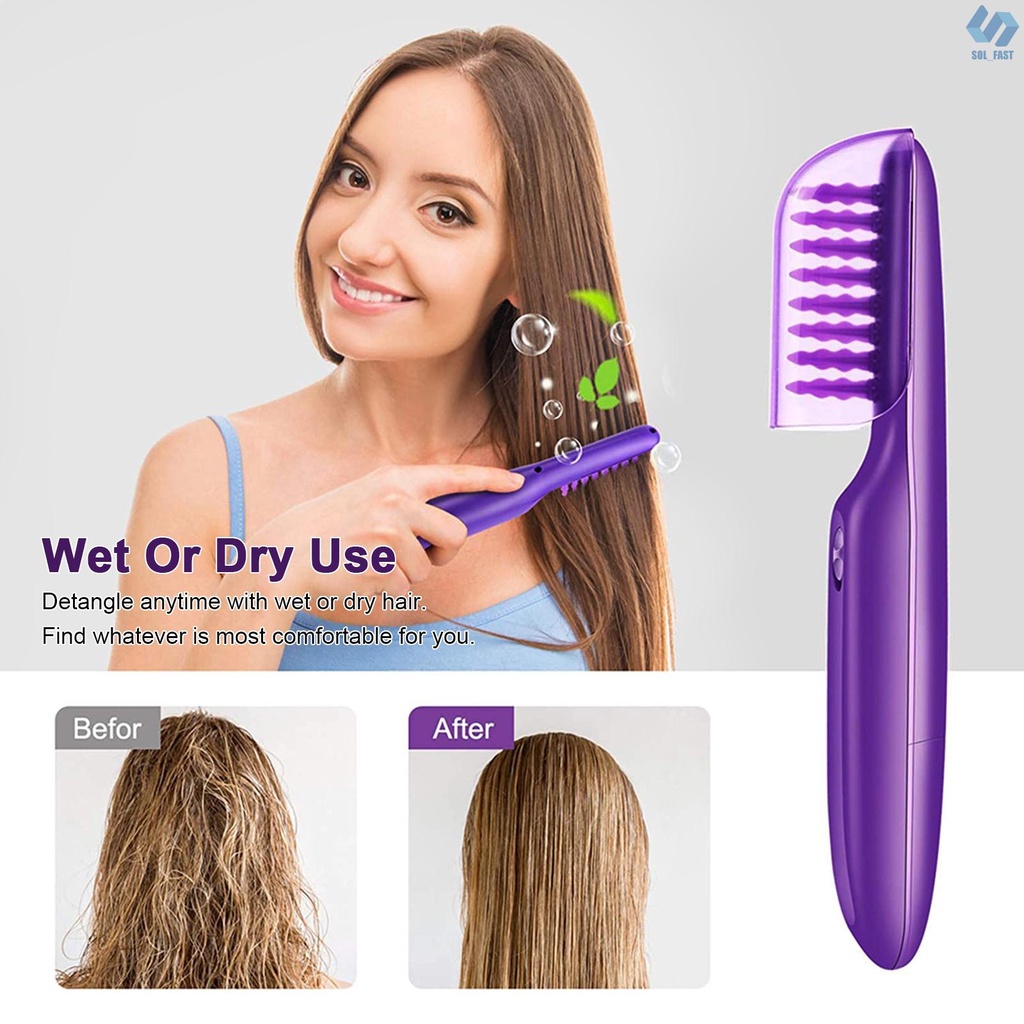 W0810】Detangling Brush Automated Hair-Detangler Automatic Hair Detangler  Brush Electric Brush Wet Or Dry Use Purple Hair Brush | Shopee Brasil