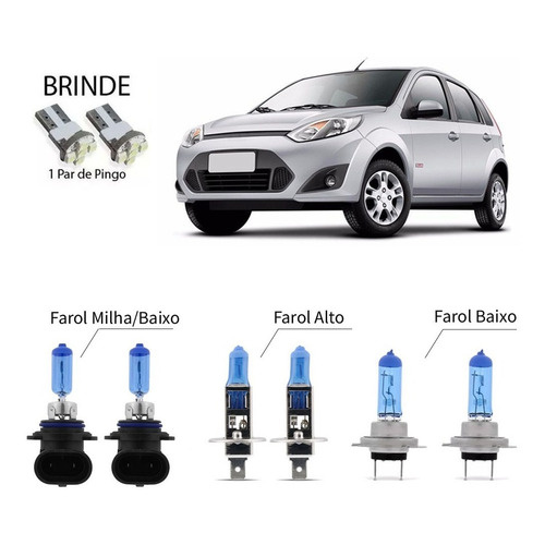 Kit Lampadas Branca Farol Milha/alto/baixo 8500k Ford Fiesta