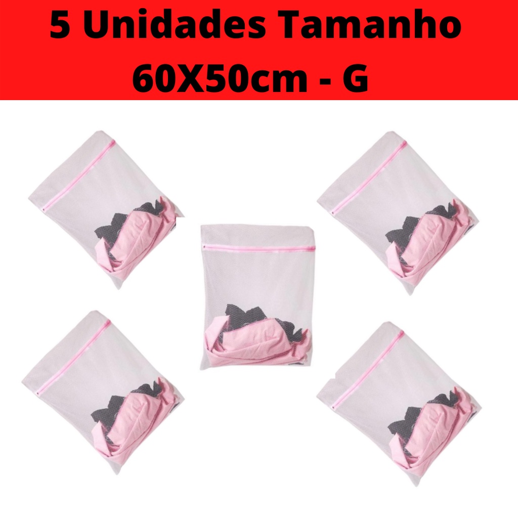 Kit 5 Sacos Para Lavar Roupas Delicadas 60X50cm TAM G