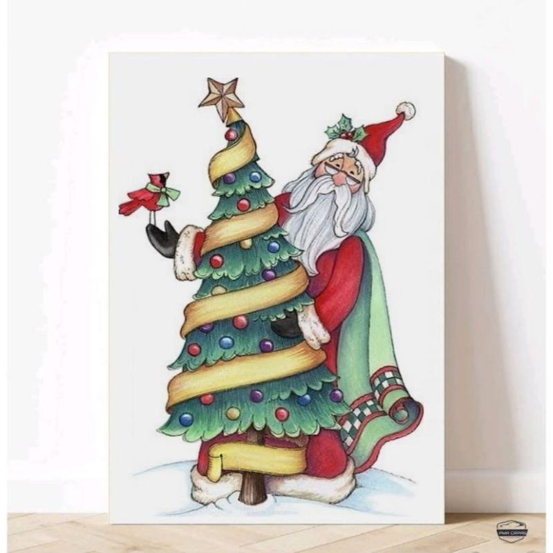 Enfeite de Natal Placa decorativa em MDF Papai Noel e Árvore de Natal |  Shopee Brasil