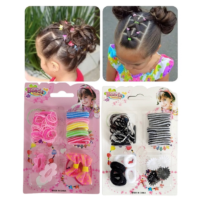 Cartela Com Acessorios Para Cabelo Infantil Adulto Elastico de Silicone ...
