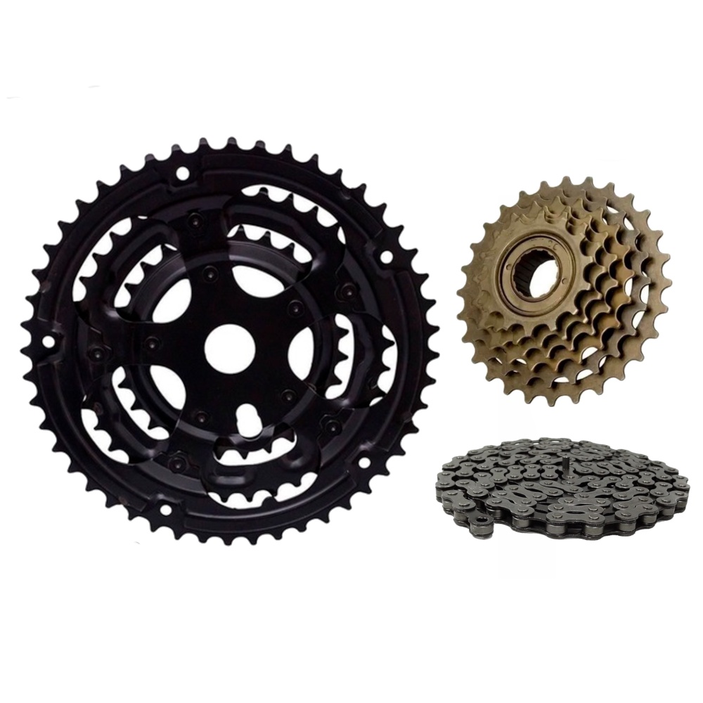 Kit Transmissão Marcha 6 Velocidades Roda K7 Catraca Corrente Bicicleta Bike Aro 24 26 29 Mtb